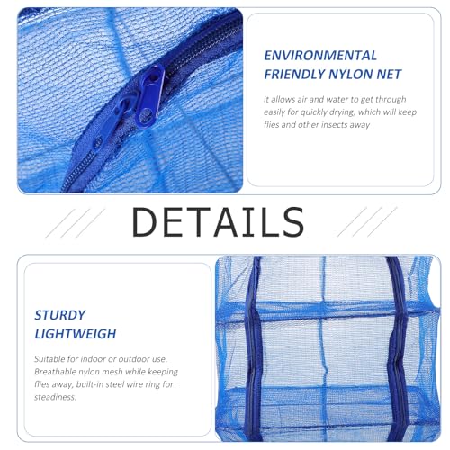 BESPORTBLE Mesh Food Drying Rack Folding Fish Drying Net 4-Layer Hanging Dryer Collapsible Dry Net with Zippers for Shrimp Fish Fruit Vegetables (66X35X35Cm)