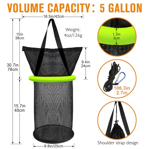 Floating Fishing Basket, Collapsible Fishing Net Portable Nylon-mesh | Coated Nylon Net Bait Storage Cage for Keeping Crayfish Minnows Leaches and Other Live Baits