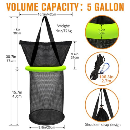 Floating Fishing Basket, Collapsible Fishing Net Portable Nylon-mesh | Coated Nylon Net Bait Storage Cage for Keeping Crayfish Minnows Leaches and Other Live Baits