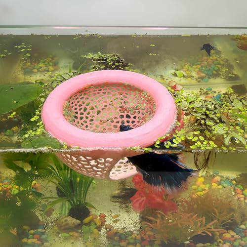 Aquarium Floating Betta Fish Skins, Betta or Shrimp Feeder, Cave and Hammock, Small Fish Feeding Rings, Aquarium Hiding Feeding Decorative Accessories (Pink) - color: Pink