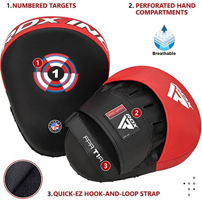RDX Boxing Pads Focus Mitts, Maya Hide Leather Curved Hook and Jab Target Hand Pads, Great for MMA, Kickboxing, Martial Arts, Muay Thai, Karate Training, Padded Punching, Coaching Strike Shield - color: Red