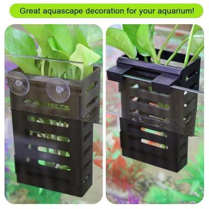 Upgraded Hanging Aquarium Plant Holder,2 Pcs Plastic Aquatic Plant Holders with Hooks and Suction Cups for Fish Tank Plant Decoration