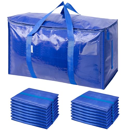 TICONN 16 Pack Extra Large Moving Bags with Zippers & Carrying Handles, Heavy-Duty Storage Tote Moving Boxes for Space Saving (16 PK, 18 Gallon) - color: Blue-18 Gallon, size: 16 Pack