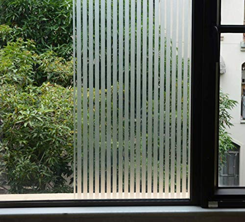 VSUDO 2 Rolls 35.4" by 78.7" Privacy Window Film, Frosted Stripe Pattern Window Tint, Static Cling Window Glass Sticker for Home (38.75 Sq. Ft Total)