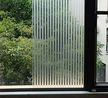 VSUDO 2 Rolls 35.4" by 78.7" Privacy Window Film, Frosted Stripe Pattern Window Tint, Static Cling Window Glass Sticker for Home (38.75 Sq. Ft Total)