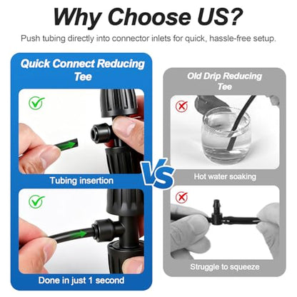 6 Pack 1/2" To 1/4" Drip Irrigation Fittings, 1/2 Inch (1/2" ID x 0.6-0.65" OD) Drip Line to 1/4 Inch Irrigation Tubing Adapter Anti-Drop Quick Connect Reducer 3 Way Tee Connectors - size: 1/2" to 1/4" (3 Way) Reducer-6P
