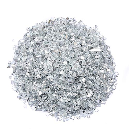 TWINKLING High Luster Fire Glass Gravel Stone Glitter,Broken Glass,Fire Gems Chips,Crushed Glass for Fire Pit Crafts Resin Art Aquarium Garden Decoration,3-6mm,1-Pound Jar (Mirror)