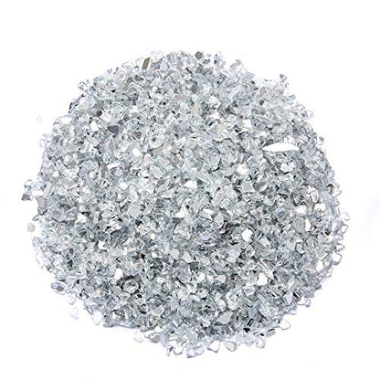 TWINKLING High Luster Fire Glass Gravel Stone Glitter,Broken Glass,Fire Gems Chips,Crushed Glass for Fire Pit Crafts Resin Art Aquarium Garden Decoration,3-6mm,1-Pound Jar (Mirror)