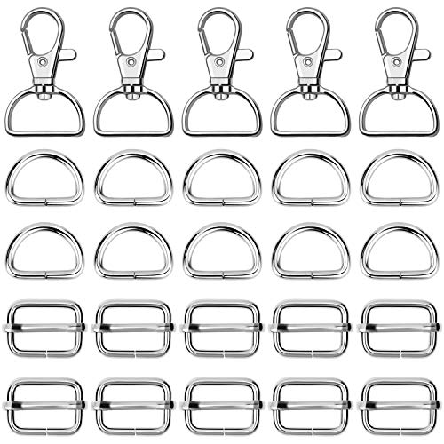 Paxcoo 50Pcs Keychain Bulk with Key Chain Swivel Hook D Rings and Slide Buckles for Handbag Purse Hardware Craft (1 Inch) - color: Silver, size: 1 Inch