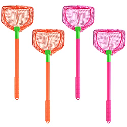 4 Pieces Fishing Net Catching Bug Fish Butterfly Nets Beach Toys for Kids Outdoor Playing (Orange, Rose Red) - color: Orange, Rose Red