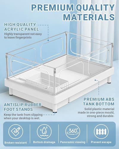 GOZILLA Small Turtle Tank Kit(Tank+Lamp+Filter), Acrylic Turtle Starter Kit with Adjustable Lamp, Reptile Habitat and Terrarium with Multi-Functional Areas for Small Reptiles. (White Kit)
