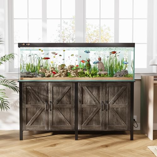 VOWNER 100-150 Gallon Fish Tank Stand with Power Outlet, Heavy Duty Aquarium Stand with Cabinet Storage for Fish Tank, Turtle Tank, Reptile Terrarium, 60" L*23.6" W Tabletop, 2200 LBS Capacity, Grey - color: Grey