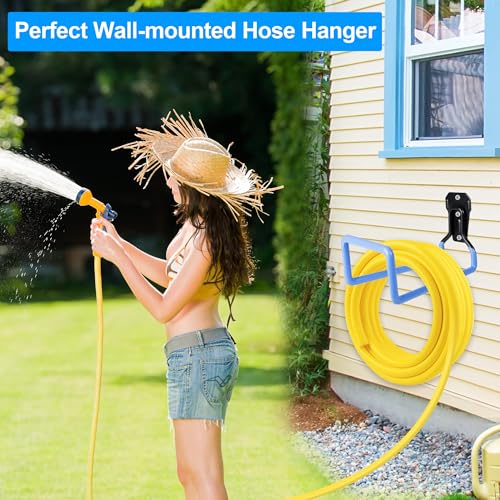 2PCS Hose Hanger Wall Mount - Metal Garden Hose Storage Water Hose Holders for Outside Heavy Duty Hose Reel for Water Hose - color: 2pc Blue