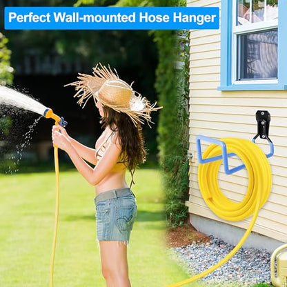 2PCS Hose Hanger Wall Mount - Metal Garden Hose Storage Water Hose Holders for Outside Heavy Duty Hose Reel for Water Hose - color: 2pc Blue