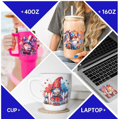 4 PCS American Flag Animals UV DTF Cup Wrap High Viscosity Stickers for Glass Mugs Notebooks Laptops - style: American Flag Animals