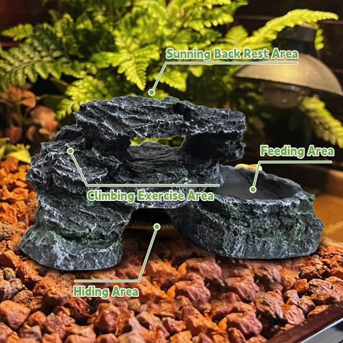 Reptile Hide Resin Turtles Dock for Aquarium (Size: 7.1 x 4.7 x 2.7 inches), Turtle Basking Platform for Small Size Snake Crested Gecko Lizard Frogs Newts