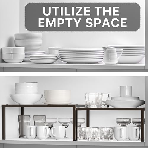 Simple Houseware Expandable Stackable Cabinet and Counter Shelf Organizer with Steel Surface, 9" D x 12.75" W x 5.9" H, Bronze - color: Bronze