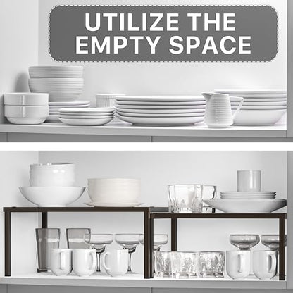 Simple Houseware Expandable Stackable Cabinet and Counter Shelf Organizer with Steel Surface, 9" D x 12.75" W x 5.9" H, Bronze - color: Bronze