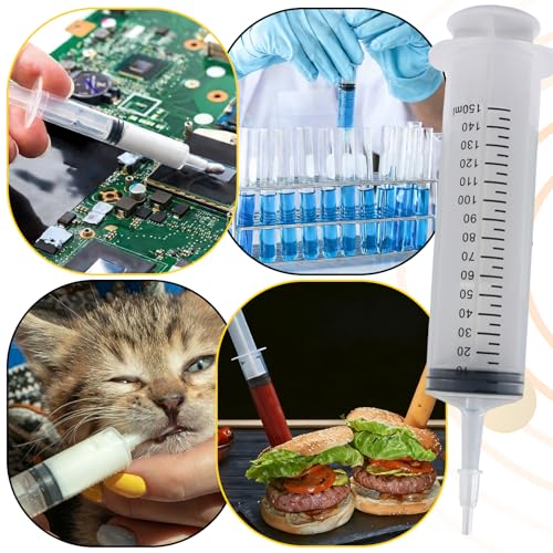 150ml Syringes Without Needle, 4 Pack Plastic Syringe with Cap for Pet Feeding, Scientific Labs, Glue, Oil & Precise Liquid Measurement - size: 150ml