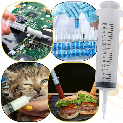 150ml Syringes Without Needle, 4 Pack Plastic Syringe with Cap for Pet Feeding, Scientific Labs, Glue, Oil & Precise Liquid Measurement - size: 150ml