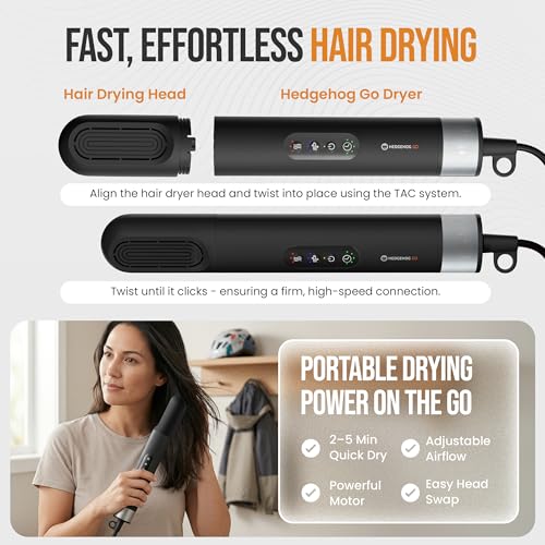 Hedgehog GO Portable Shoe & Gear Dryer – 105,000 RPM High-Speed Travel Boot & Glove Dryer | Compact 350g Lightweight Design | Dual-Voltage (100–240V), Adjustable Heat & Timer | 105,000 RPM High-Speed,Compact 350g Lightweight Design Dual-Voltage (100–240V)