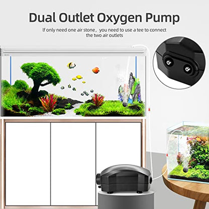 Aquarium Air Pump Single Outlet/Dual Outlet Adjustable Aerator with Accessories for 10-100 Gallon Fish Tank - style: M-300 5W (30-60gal)
