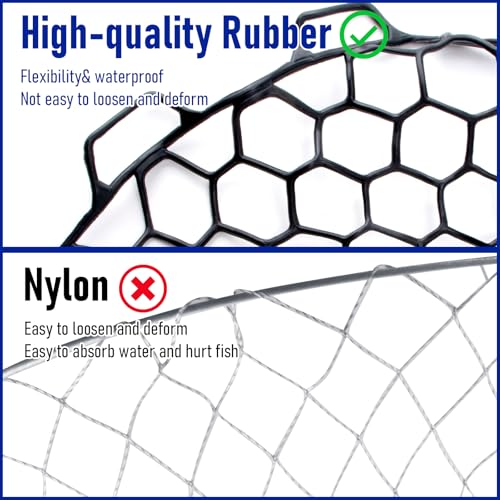 Dr.Fish Fishing Landing Net Replacement Rubber Fishing Net Without Handle Foldable Mesh Netting for Freshwater Saltwater