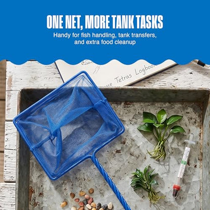 Penn-Plax Quick-Net Aquarium Fish Net - Fine Mesh, Vinyl-Covered Braided Handle - Small Aquarium Cleaning Tool for Gentle Fish Handling - Use in Freshwater & Saltwater Tanks - color: Blue, size: 8" Net - 16" Handle
