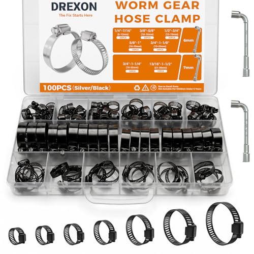 Hose Clamp Assortment 100PCS Hose Clamp 304 Stainless Steel Kit Adjustable 1/4"~1-1/2"(6~38mm) Worm Gear Hose Clamp, Large Small Hose Clamps for Automotive, Fuel Line, Pipe, Radiator-Black - size: 1/4"~1-1/2"(100pcs)