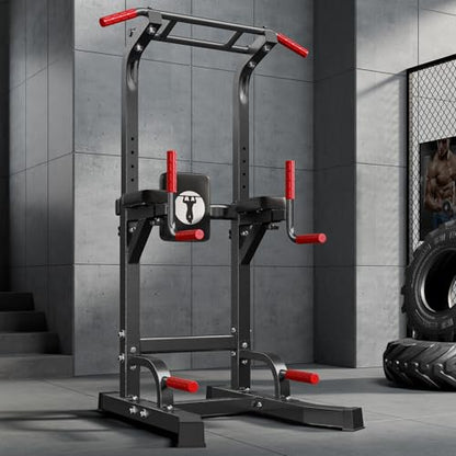 SogesHome Multifuntional Power Tower Pull Up Bar Dip Station for Home Gym - color: Black