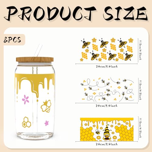 24pcs Cute Bees UV DTF Cup Wrap,UV DTF Cup Wraps for 16 oz,Glasses,Tables,Chairs,Computers,High Viscosity UV DTF Transfer Paper - style: Cute bees