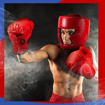 Kanayu 14 Pcs Boxing Gloves and Headgear Set, Beginner - color: Red, Blue
