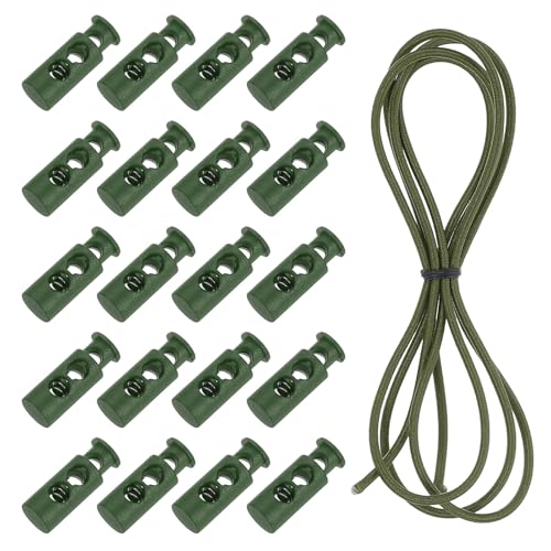uxcell 25 Pcs Double Hole Cord Locks with 39Inch Elastic Shock Cord, Plastic Spring Toggle Stopper Clip with Stretch String for Shoelaces Drawstrings Paracord, Army Green - color: Army Green