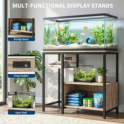 Garvee 40-50 Gallon Fish Tank Stand with Power Outlets, Heavy Duty Metal and Wood Aquarium Stand with 4-Tier Open Storage Shelves and Sturdy Legs - color: Gray, size: 36.6