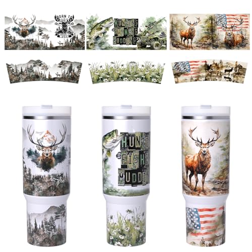 6 PCS Deer UV DTF Cup Wrap for 40 oz Glass Table Bottles High Viscosity Self-Adhesive Stickers - style: Deer