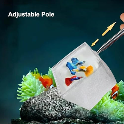 2-Piece Stainless Steel Fish Net Set – Fine Mesh, Extendable Handle, Round & Square Nets for Aquarium, Fish Tank, Small Fish Catching