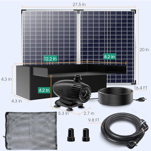 70W Solar Water Pump with Pond Waterfall Kit, 304 Stainless Steel Pond Waterfall Spillway, Pond Spillway with 9.8FT Corrugated Tubing for Garden Water Features-P5703 - size: Solar Powered 70W