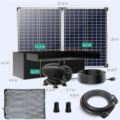 70W Solar Water Pump with Pond Waterfall Kit, 304 Stainless Steel Pond Waterfall Spillway, Pond Spillway with 9.8FT Corrugated Tubing for Garden Water Features-P5703 - size: Solar Powered 70W