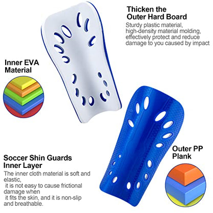 ANCIRS 2 Pair Soccer Shin Guards for Youth, Breathable Shin Guard Sleeves for Football Games, Protective EVA Cushion for Youth Men & Women - color: White & Blue