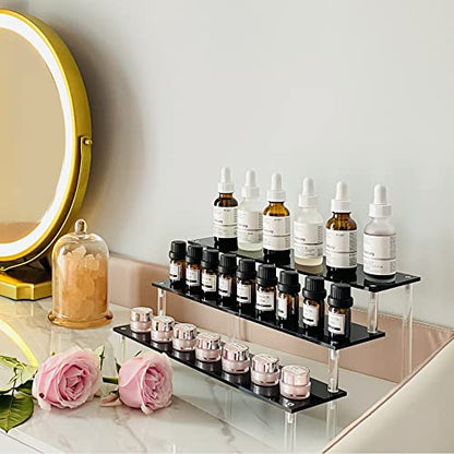 Acrylic Riser, Black Display Risers Stand Large Collection Organizer Shelf for Cupcake Food Desserts Holder Cosmetic Products Tabletop Use and More (12 X 8 X 6 Inch) (2 Packs Black)
