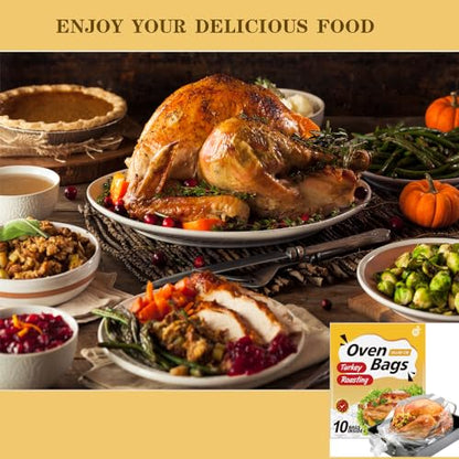 10×Large Oven Bags Turkey Size,Cooking Roasting Bags Large Size(22×24Inch) Meat Roasting Safe for Turkey Meat Fish and Vegetables (10)