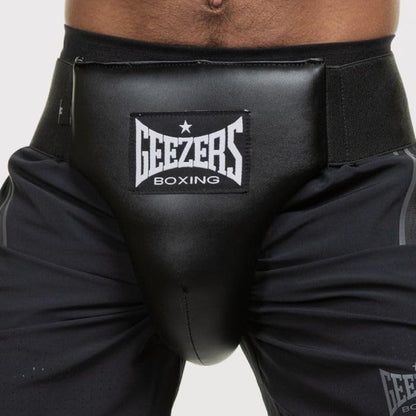 Geezers PU Groinguard For Boxing and MMA Fighting, Abdo Gear for Martial Arts, Jockstrap Abdominal Protector for Sparring, Taekwondo and Grappling (Black, Small)