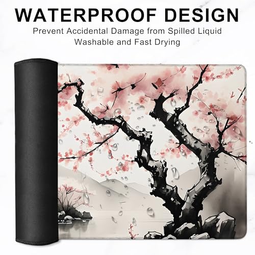 Desk Mat, Watercolor Cherry Blossom and Temple Large Extended Gaming Mouse Pad,Waterproof Non-Slip Rubber Base and Stitched Edges Desk Pad for Work Game Office Home 35.4x15.7in - color: Colour8
