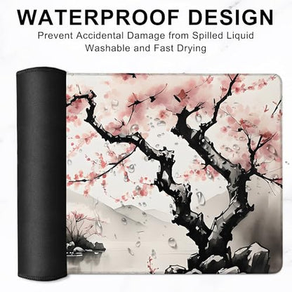 Desk Mat, Watercolor Cherry Blossom and Temple Large Extended Gaming Mouse Pad,Waterproof Non-Slip Rubber Base and Stitched Edges Desk Pad for Work Game Office Home 35.4x15.7in - color: Colour8