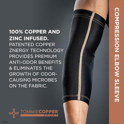 Tommie Copper Elbow Compression Sleeve, 15-20 mmHg (L/XL, Black) - size: Large/Extra Large