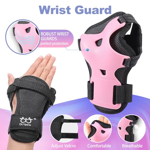 Kids Youth Adult Protective Gear Set Adjustable Knee Elbow Wrist Guards - color: Pink, size: Small