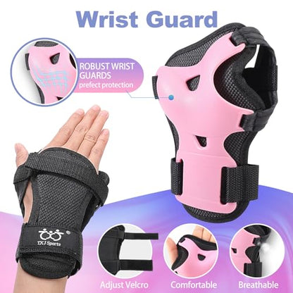 Kids Youth Adult Protective Gear Set Adjustable Knee Elbow Wrist Guards - color: Pink, size: Medium