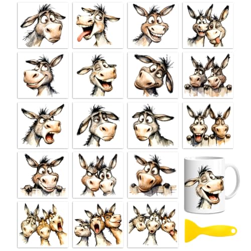 Peacoblue 18 Sheets Rub on Transfers for Crafts, Funny Donkey 3.6"x3.9" UV DTF Cup Wraps Waterproof Rub on Cold Transfers Stickers for Wood Glass Metal Cup Tumblers Mirrors Mugs Home Decor - style: Funny Donkey
