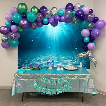 Fabric 7x5ft Blue Sea Underwater Backdrop Under the Sea Sunlight Seascape Background Through Water Surface Seabed Bubbles Background for Undersea Party Decor Mermaid Birthday Banner