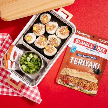 Bumble Bee Teriyaki Seasoned Tuna Pouch - Ready to Eat, Wild Caught Fish for Snack, Salad, Korean Tuna Bowl - 17g Protein per Serving - PERFECT, PORTABLE, GOODNESS - 2.5 oz Packet (Pack of 12)